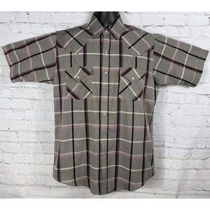 Plains Western Wear Shirt Men's Med. Multicolored Plaid Short Sleeve‎